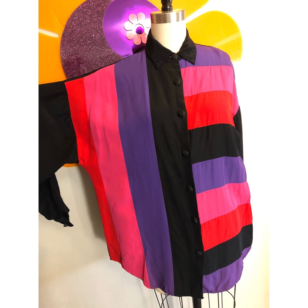 90’s Dolman Sleeve Color Block Button Up - image 1